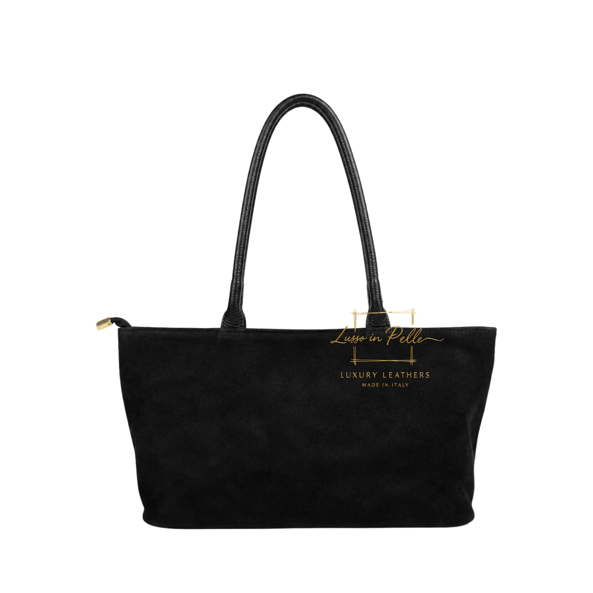 Genuine Leather Suede Shoulder Bag with Gold Turn Lock Detail