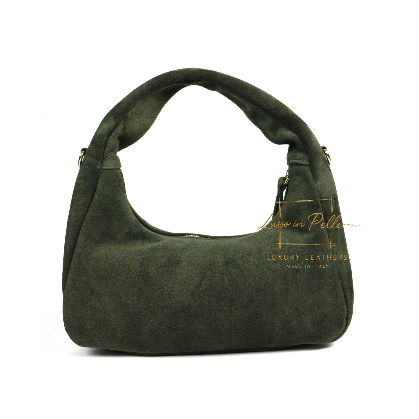 Soft Genuine Suede Shoulder Bag with Gold Stud Detail
