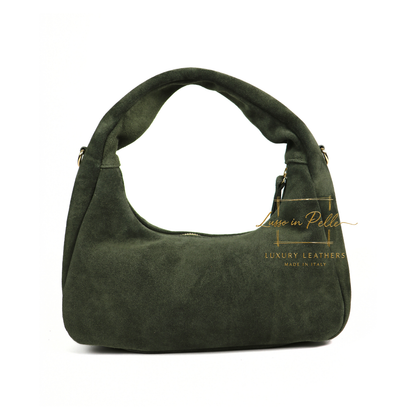 Soft Genuine Suede Shoulder Bag with Gold Stud Detail