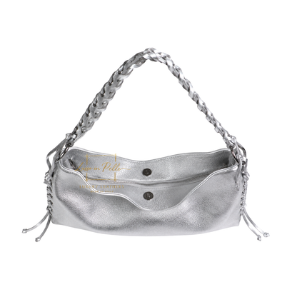 Genuine Leather Shoulder Bag with Lace-Up Detail