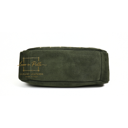 Soft Genuine Suede Shoulder Bag with Gold Stud Detail