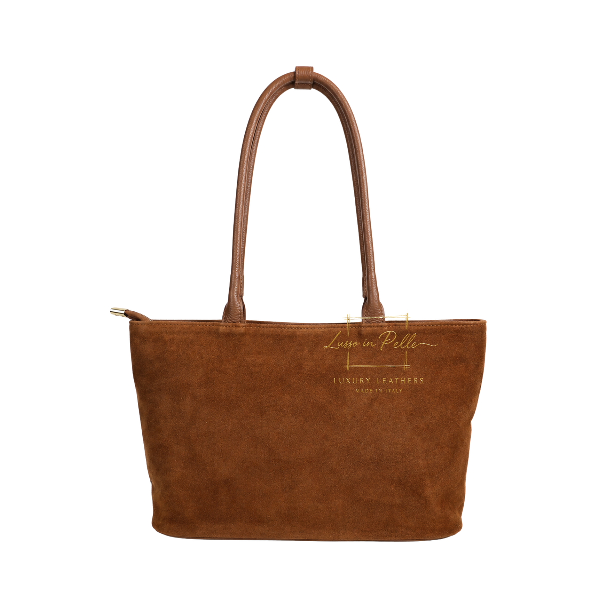 Genuine Leather Suede Shoulder Bag with Gold Turn Lock Detail