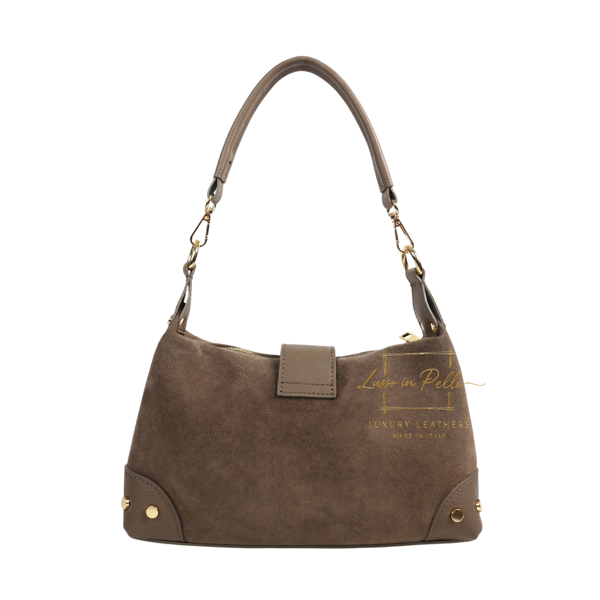 Genuine Suede & Leather Shoulder Bag with Buckle Detail