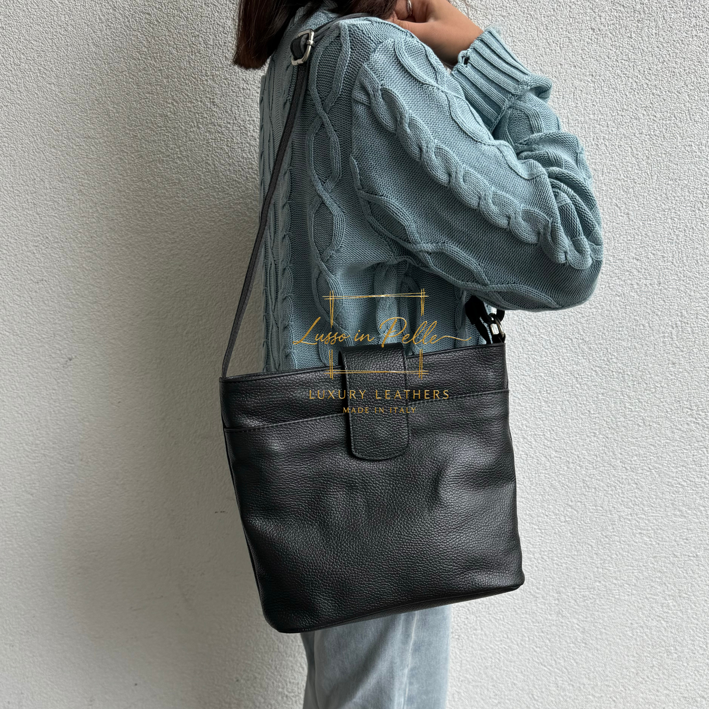 Italian Leather Shoulder/Crossbody Bag with Adjustable Straps