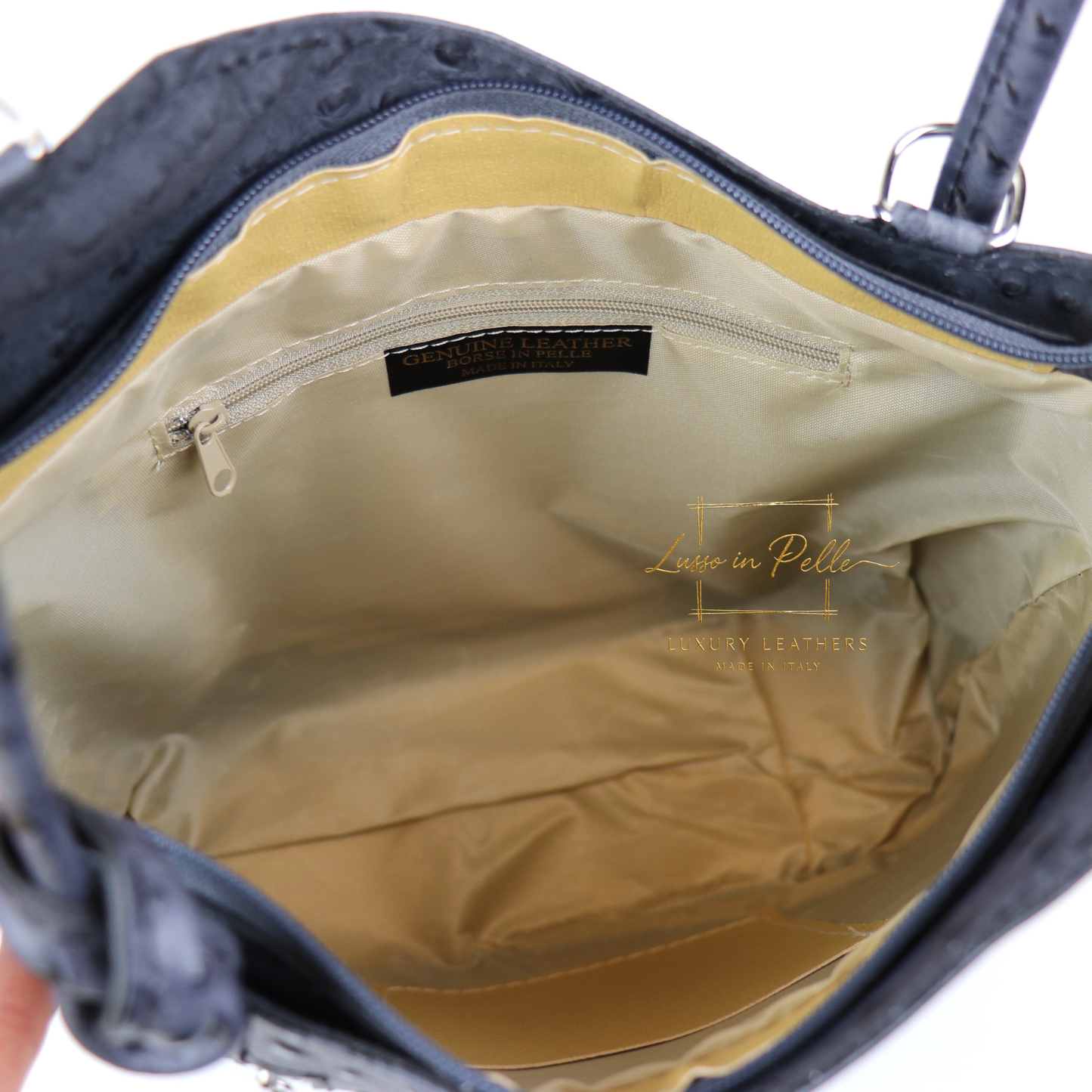 Ostrich Italian Leather Convertible Shoulder Bag Backpack