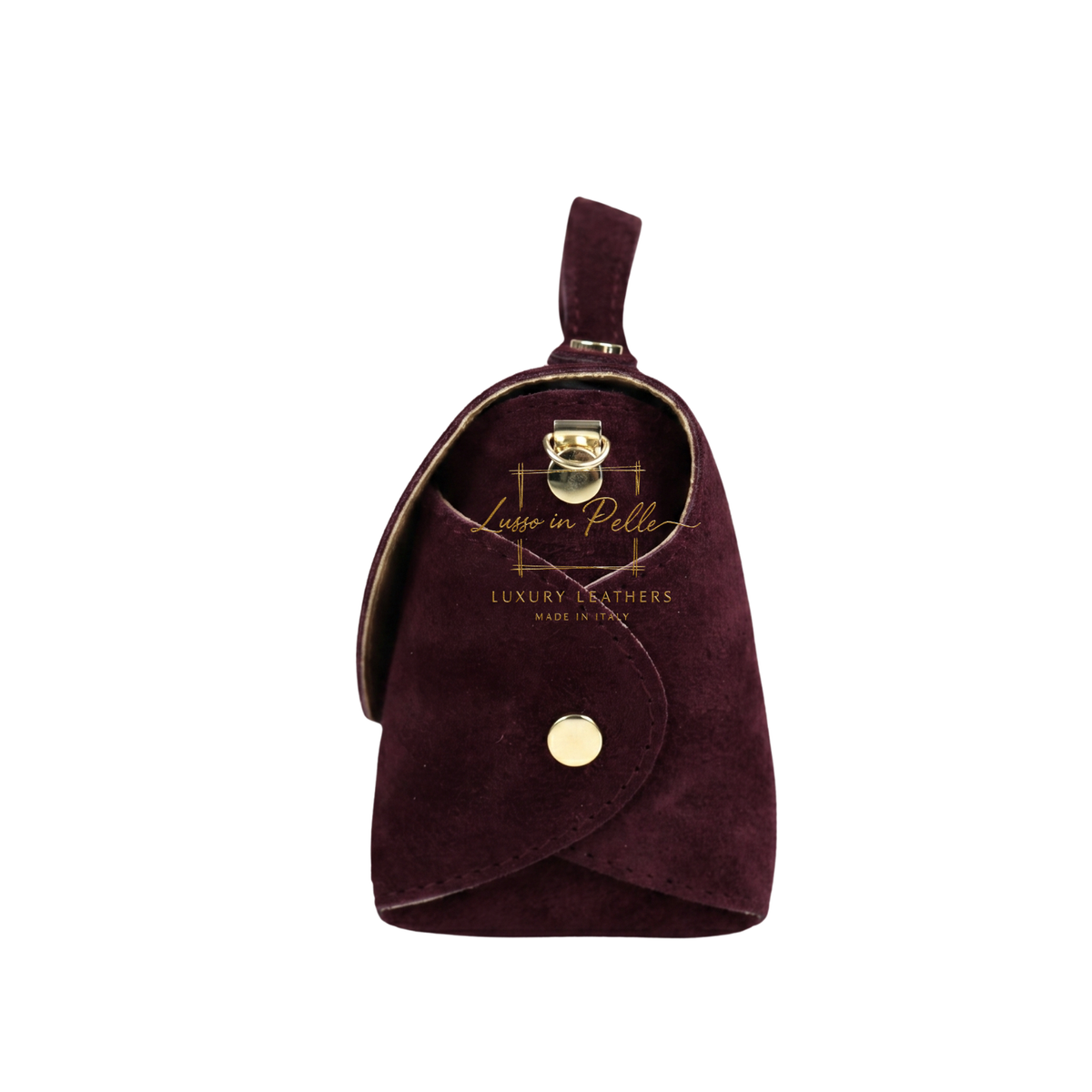 Genuine Suede Mini Top Handle Bag with Bamboo Twist Lock & Chain Strap