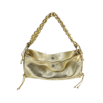 Genuine Leather Shoulder Bag with Lace-Up Detail