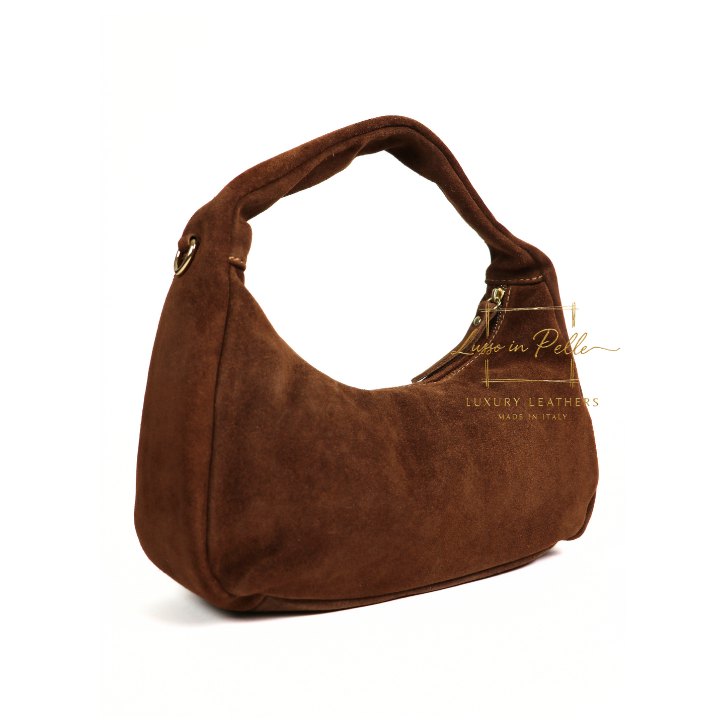 Soft Genuine Suede Shoulder Bag with Gold Stud Detail