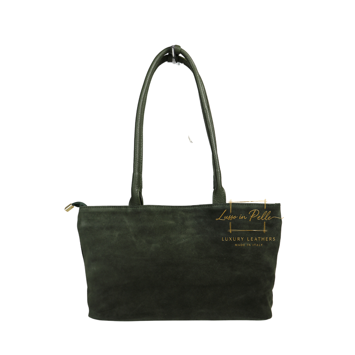 Genuine Leather Suede Shoulder Bag with Gold Turn Lock Detail