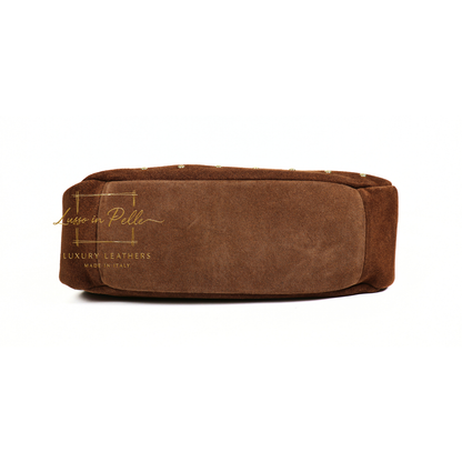 Soft Genuine Suede Shoulder Bag with Gold Stud Detail