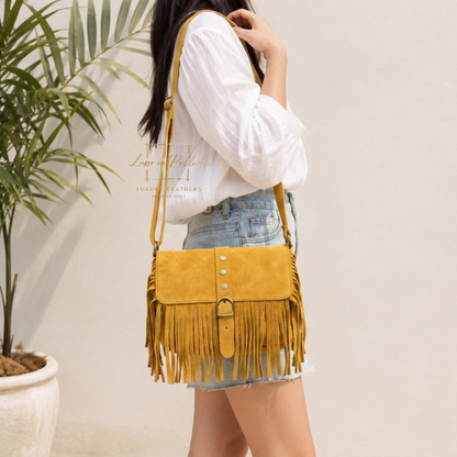 Fringe Suede Crossbody Bag with Adjustable Straps