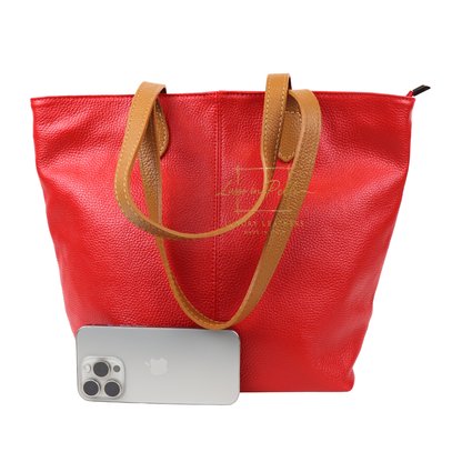 The Essential Tote (Handmade Italian Leather Shoulder Bag Tan Handle)