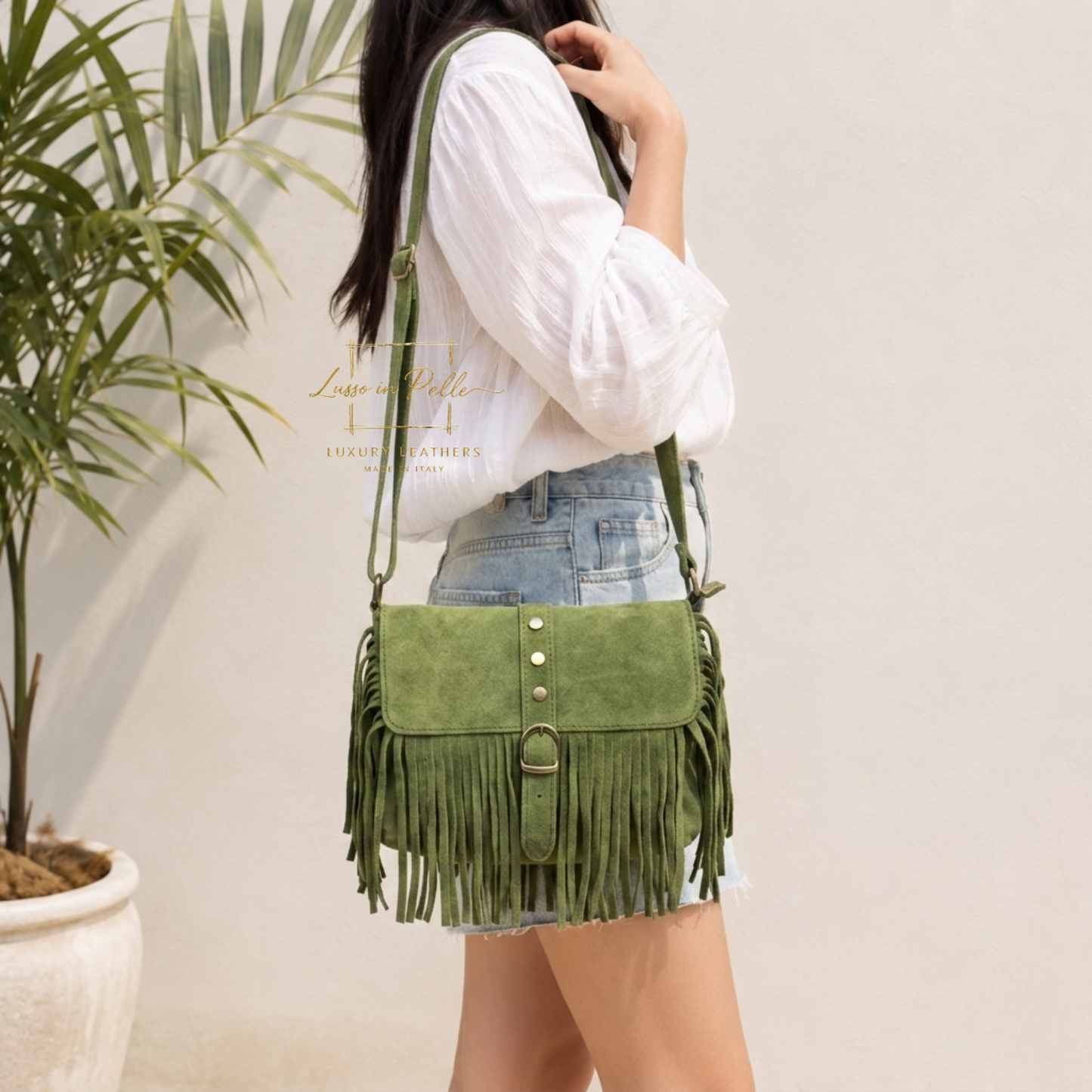 Fringe Suede Crossbody Bag with Adjustable Straps