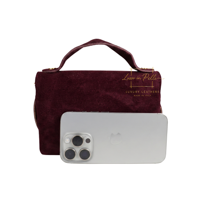 Genuine Suede Mini Top Handle Bag with Bamboo Twist Lock & Chain Strap