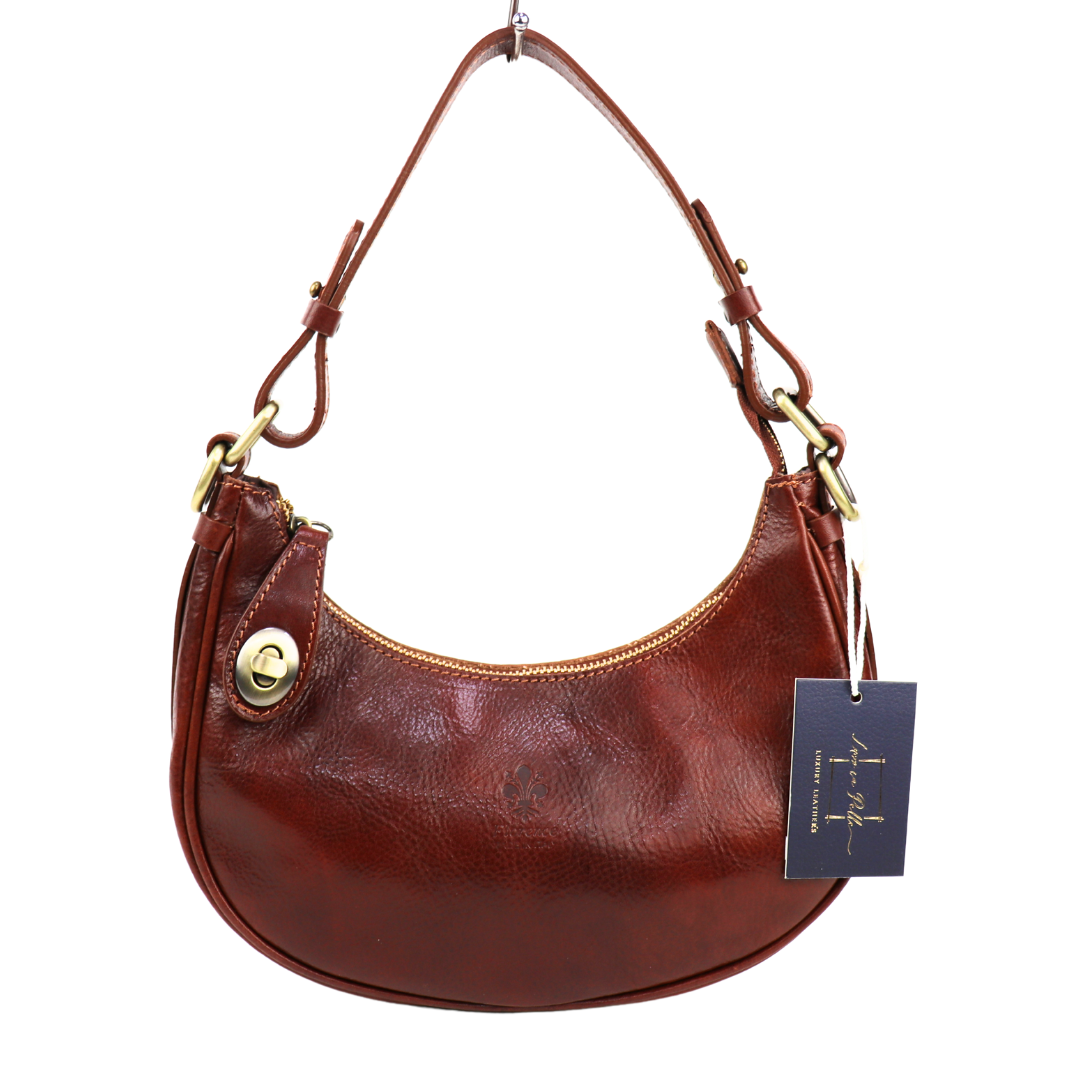 Florence Leather Shoulder/Crossbody Bag with Detachable and Adjustable Straps - Lussoinpelle Dark tan Shoulder Bag