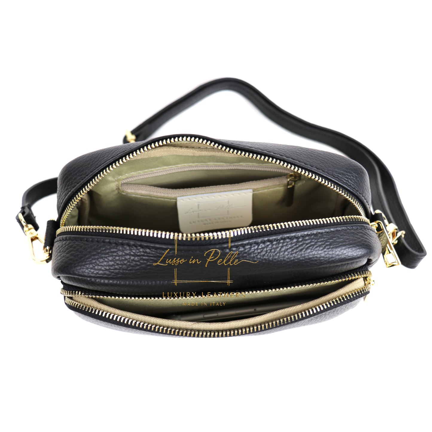 Double Zip Genuine Italian Leather Handbag