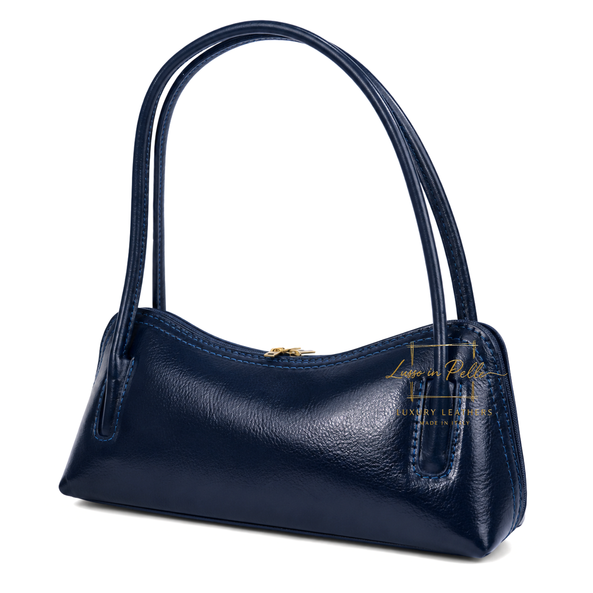 Buffered Leather Elongated Structured Florence Shoulder Bag