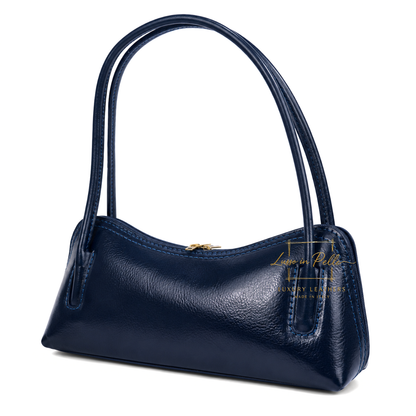Buffered Leather Elongated Structured Florence Shoulder Bag