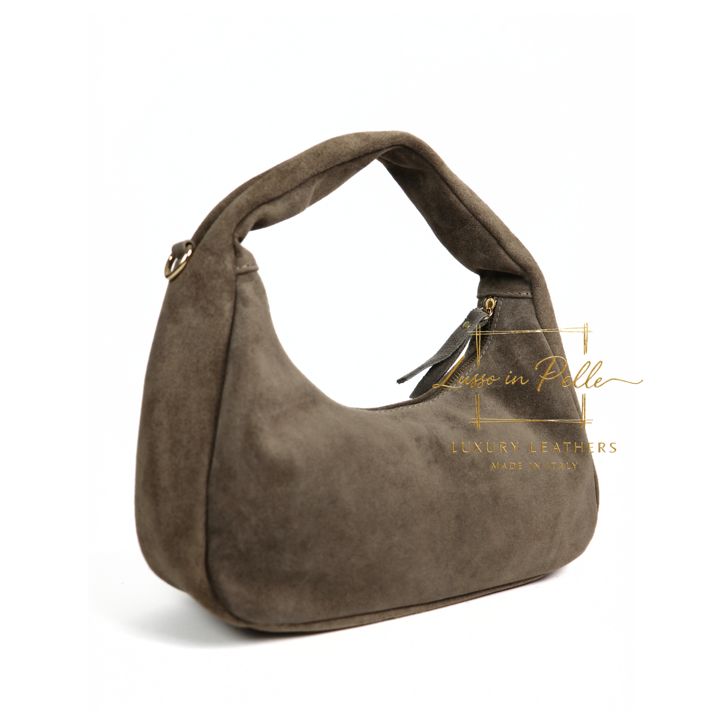 Soft Genuine Suede Shoulder Bag with Gold Stud Detail