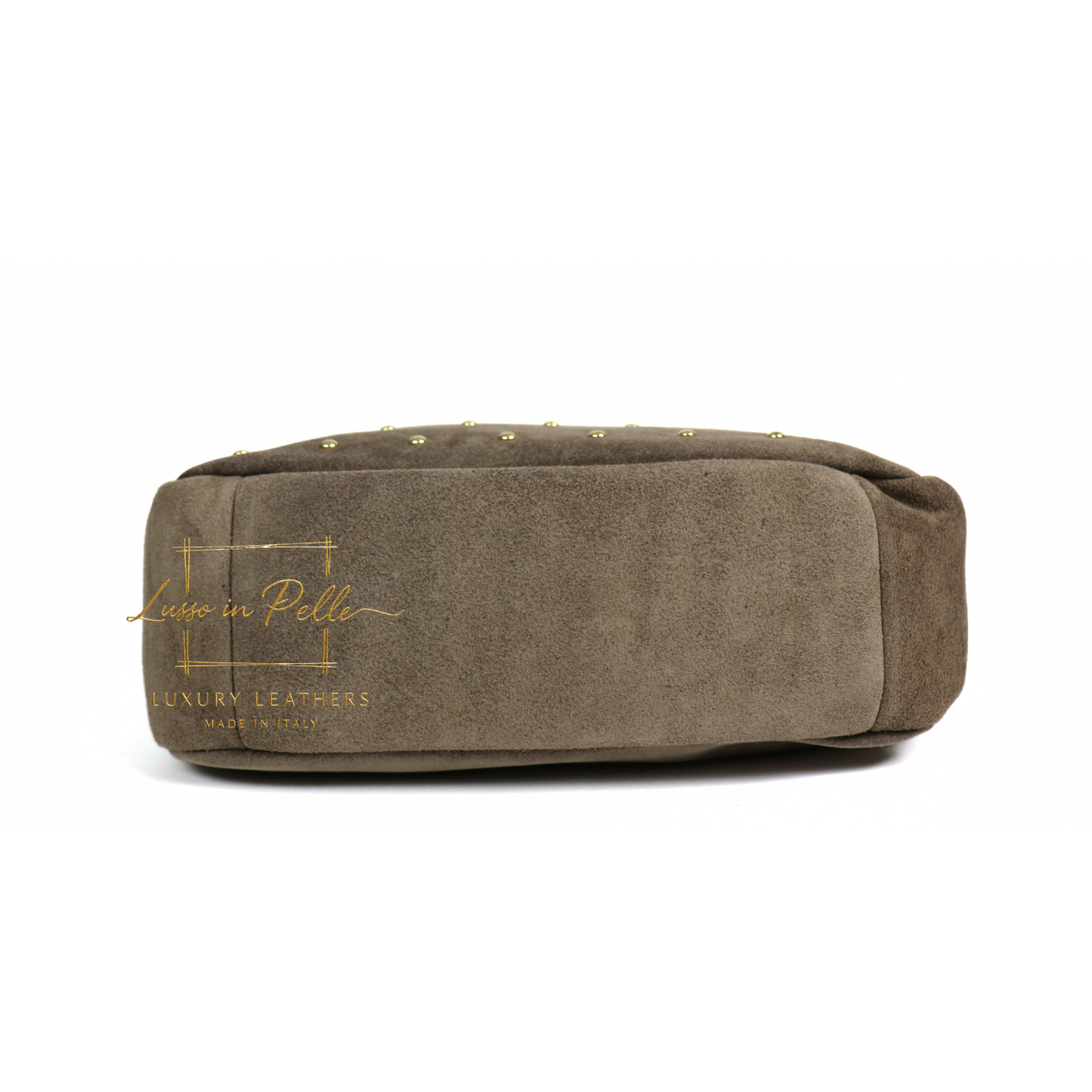 Soft Genuine Suede Shoulder Bag with Gold Stud Detail