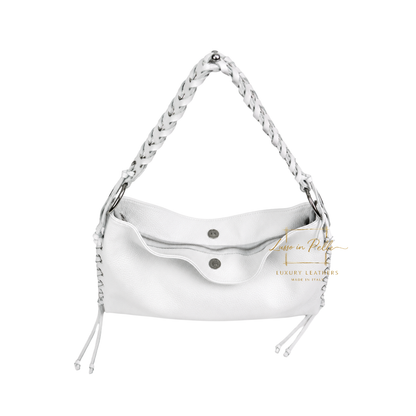 Genuine Leather Shoulder Bag with Lace-Up Detail