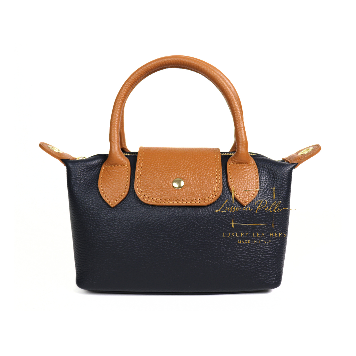 Italian Genuine Leather Mini Grab Bag with Detachable Crossbody Strap