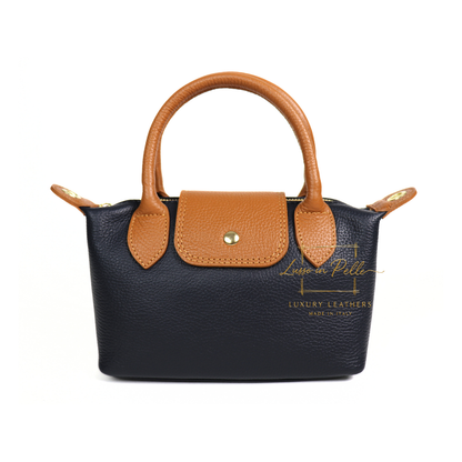 Italian Genuine Leather Mini Grab Bag with Detachable Crossbody Strap
