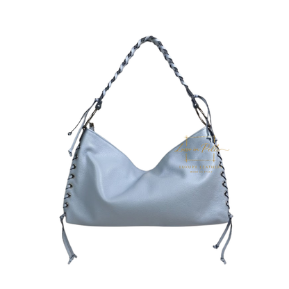 Genuine Leather Shoulder Bag with Lace-Up Detail