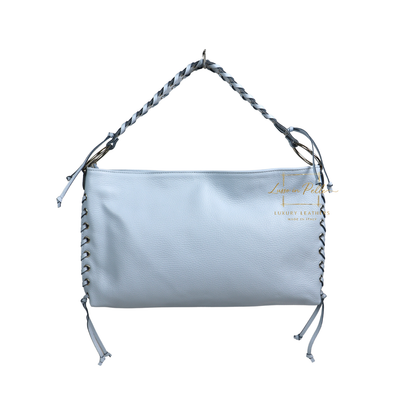 Genuine Leather Shoulder Bag with Lace-Up Detail