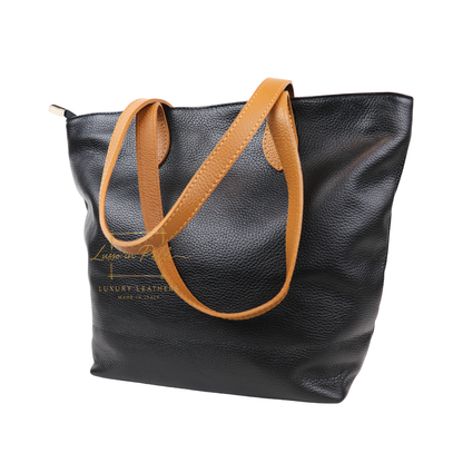 The Essential Tote (Handmade Italian Leather Shoulder Bag Tan Handle)