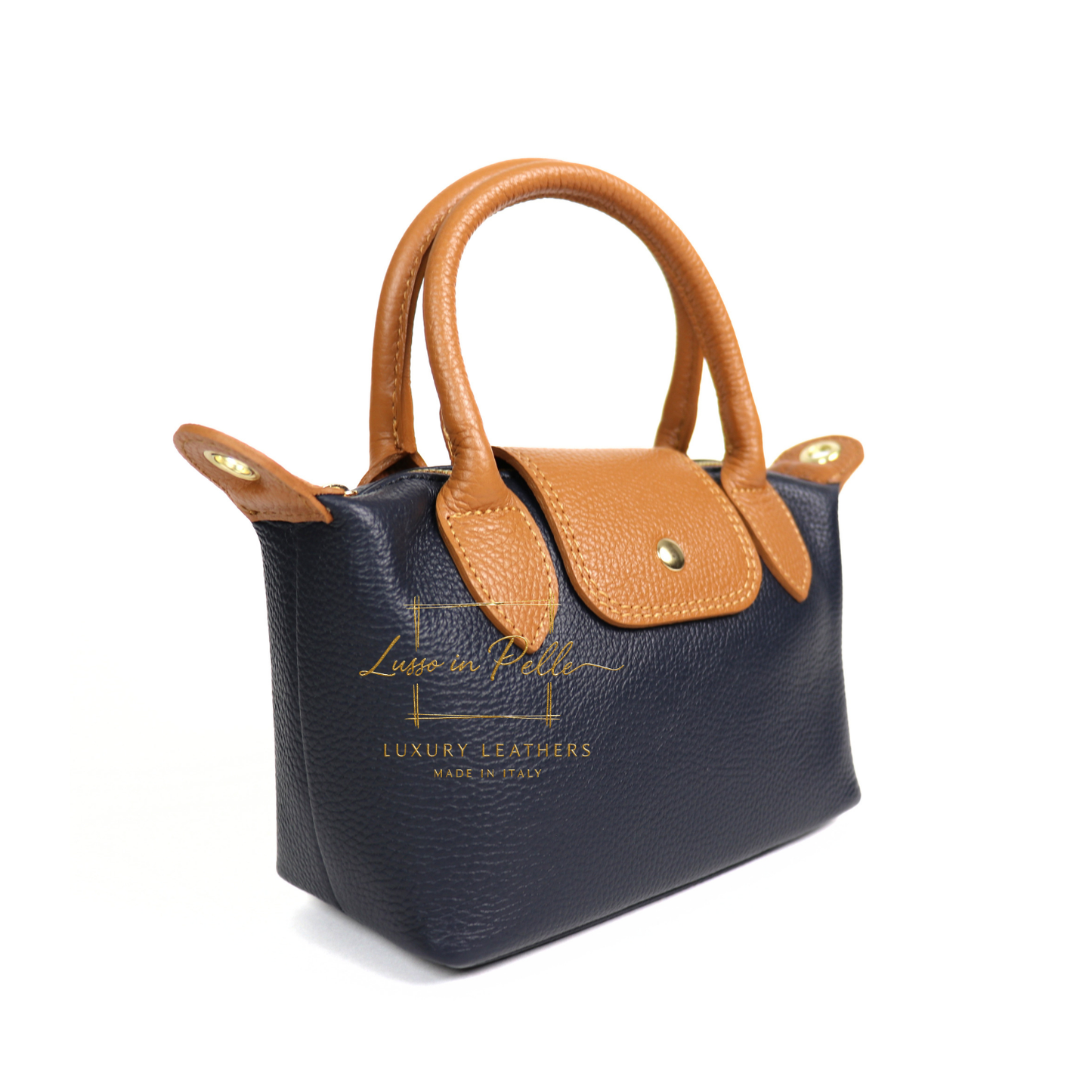 Italian Genuine Leather Mini Grab Bag with Detachable Crossbody Strap