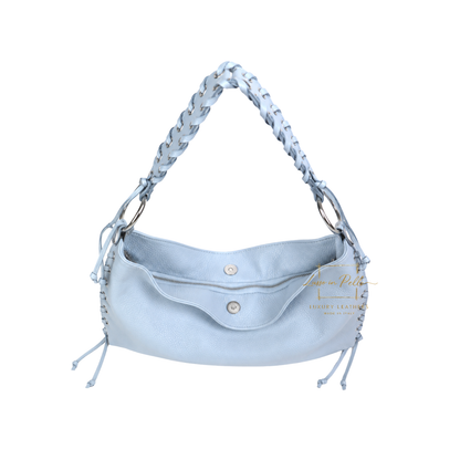 Genuine Leather Shoulder Bag with Lace-Up Detail