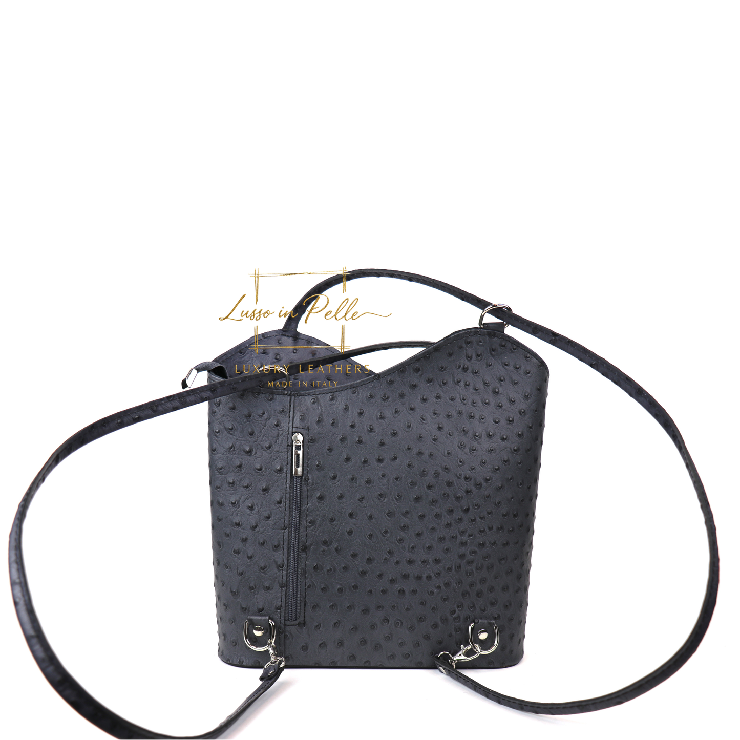 Ostrich Italian Leather Convertible Shoulder Bag Backpack