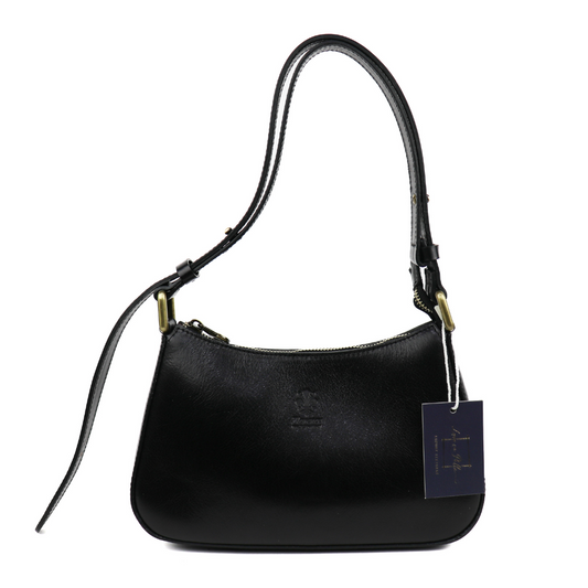 Medium Structured Florence Leather Shoulder/Crossbody Bag - Lussoinpelle Black Crossbody bags
