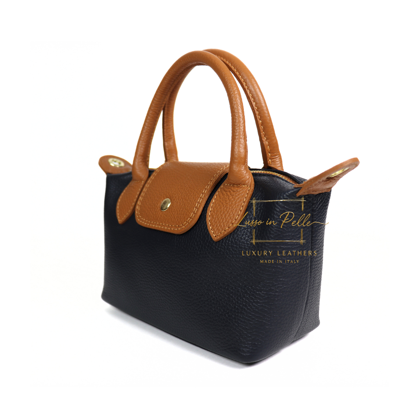 Italian Genuine Leather Mini Grab Bag with Detachable Crossbody Strap