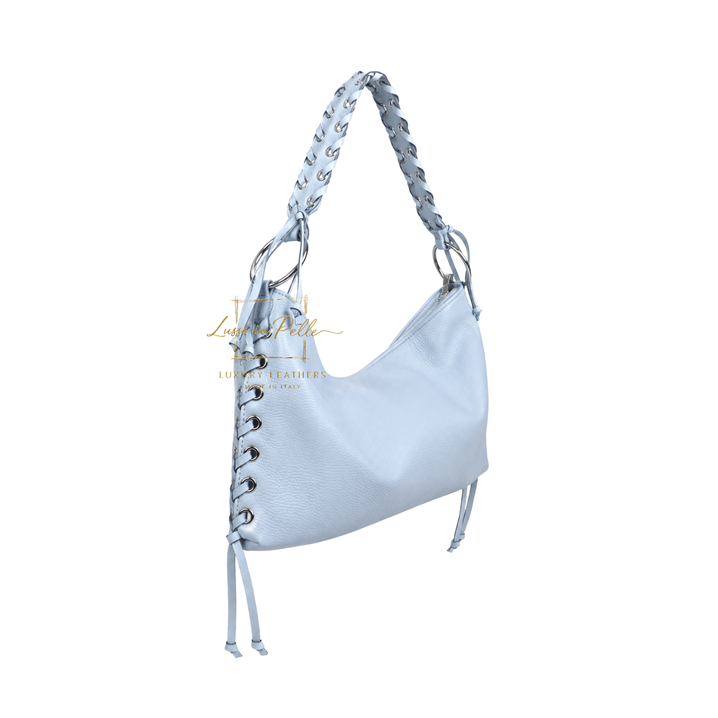 Genuine Leather Shoulder Bag with Lace-Up Detail