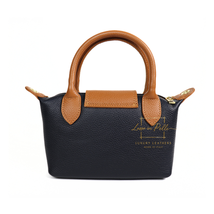 Italian Genuine Leather Mini Grab Bag with Detachable Crossbody Strap