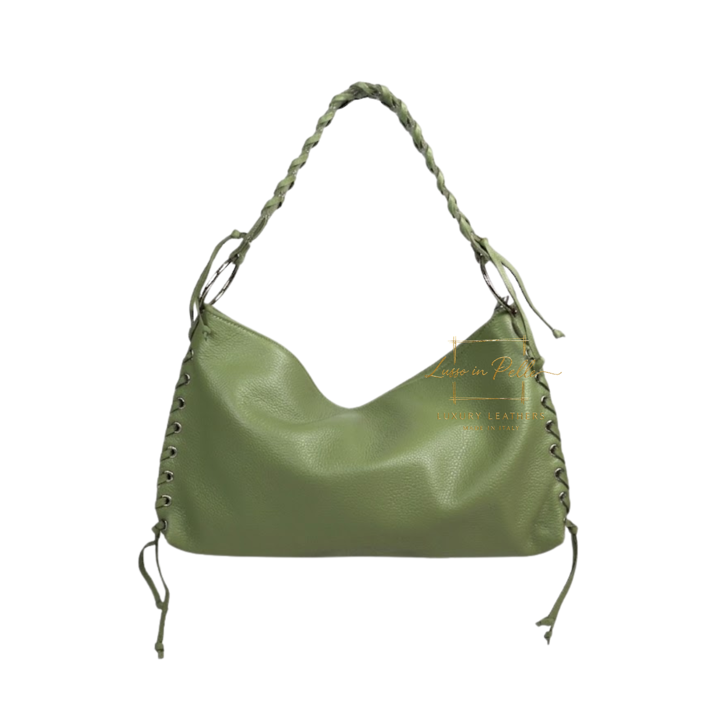 Genuine Leather Shoulder Bag with Lace-Up Detail