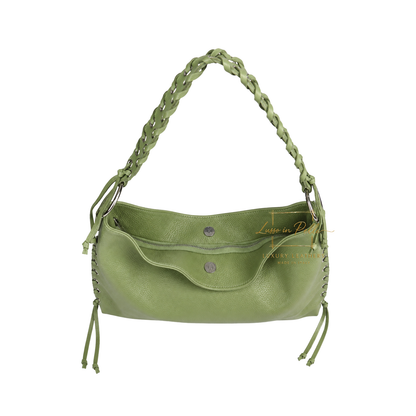 Genuine Leather Shoulder Bag with Lace-Up Detail