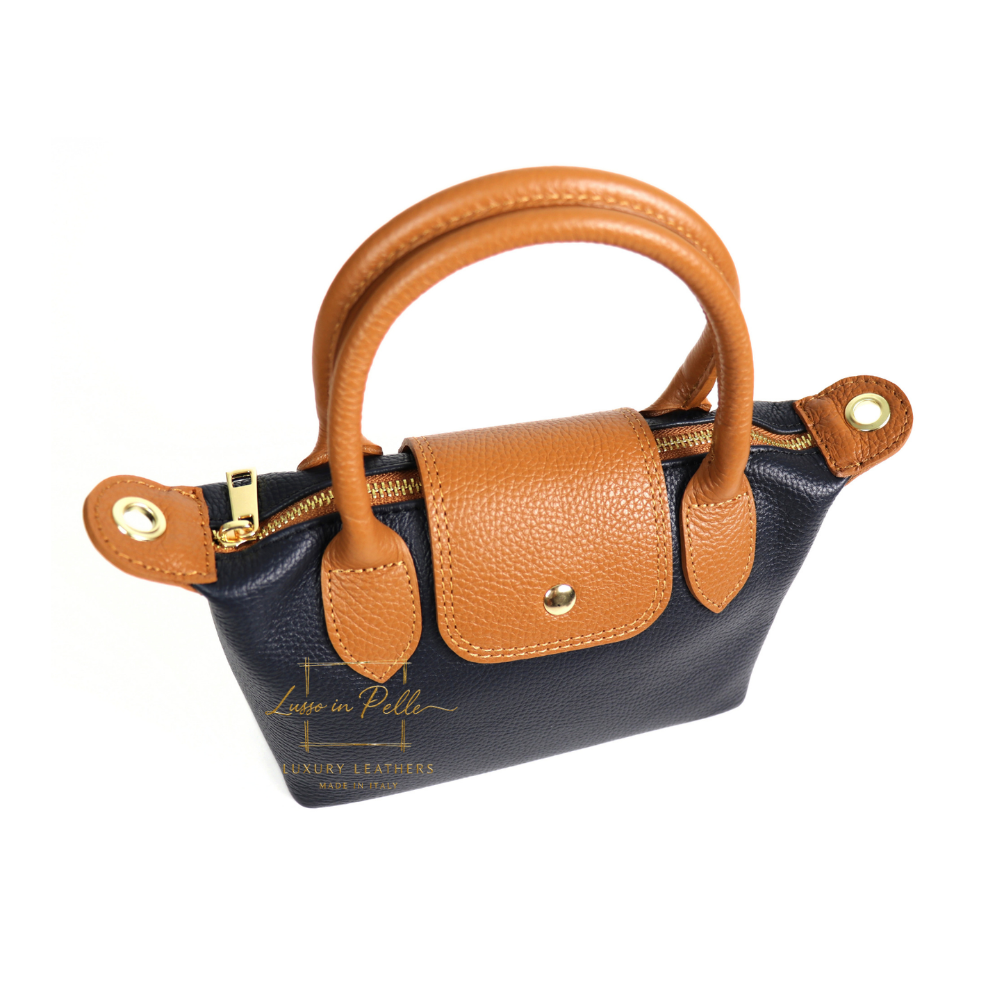 Italian Genuine Leather Mini Grab Bag with Detachable Crossbody Strap
