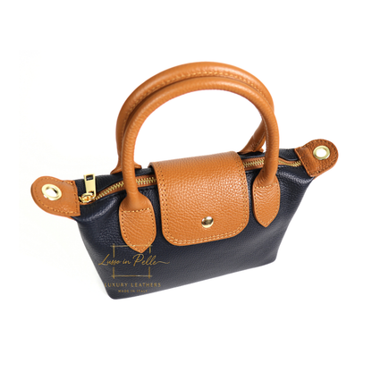 Italian Genuine Leather Mini Grab Bag with Detachable Crossbody Strap