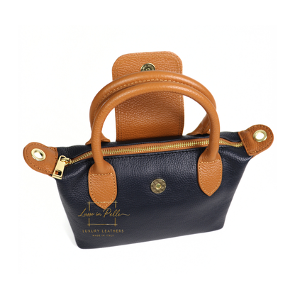 Italian Genuine Leather Mini Grab Bag with Detachable Crossbody Strap