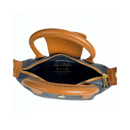 Italian Genuine Leather Mini Grab Bag with Detachable Crossbody Strap
