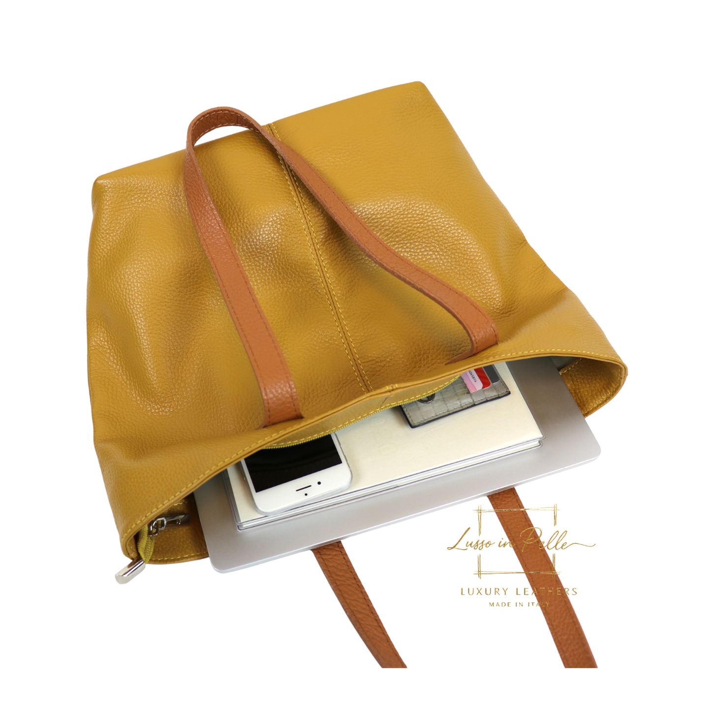 The Essential Tote (Handmade Italian Leather Shoulder Bag Tan Handle)