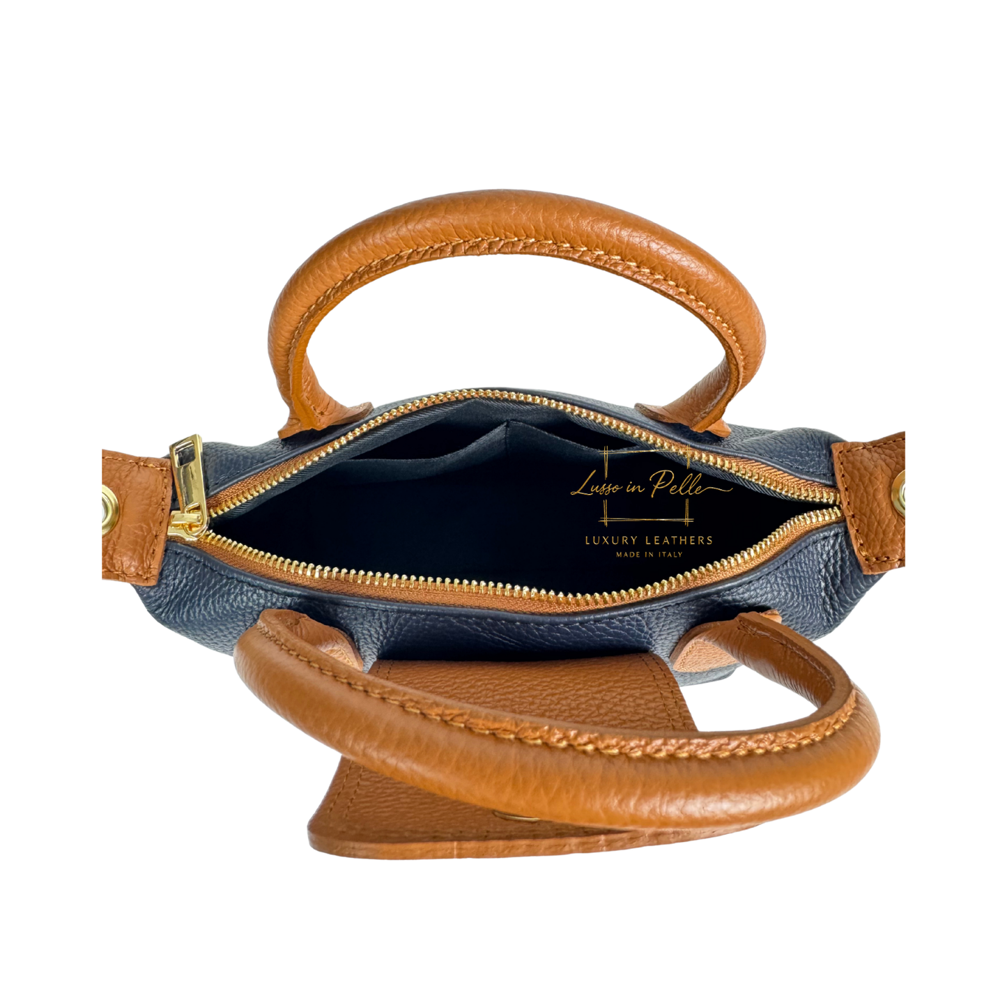 Italian Genuine Leather Mini Grab Bag with Detachable Crossbody Strap