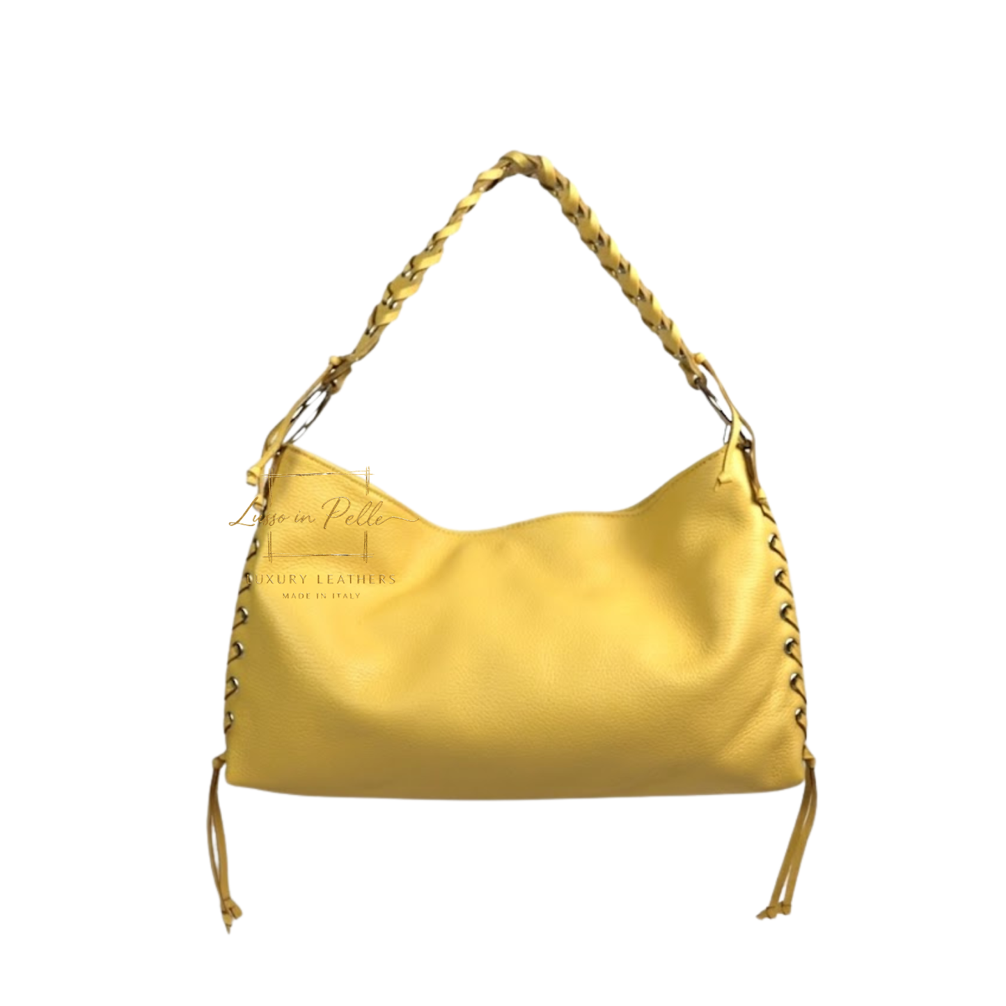 Genuine Leather Shoulder Bag with Lace-Up Detail