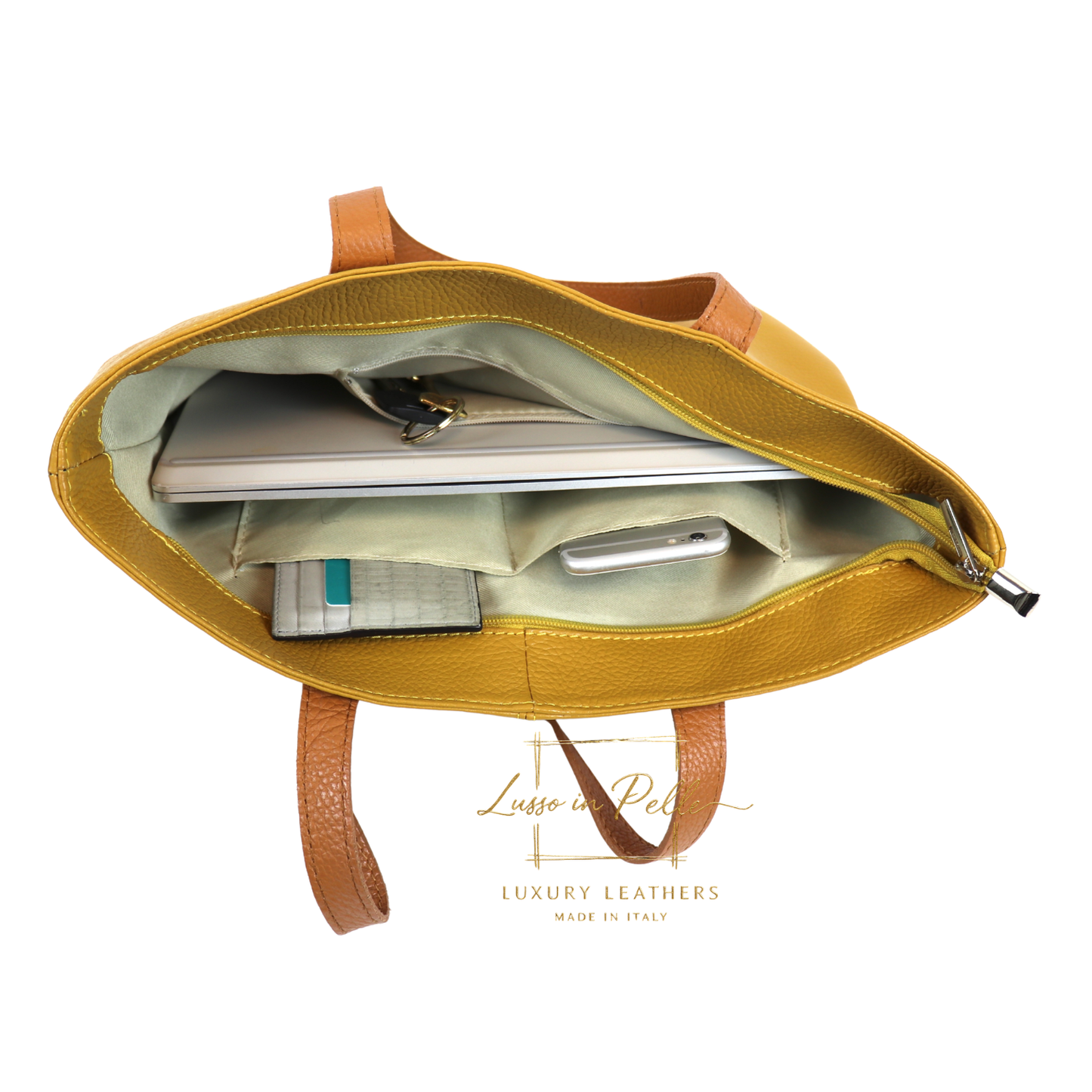 The Essential Tote (Handmade Italian Leather Shoulder Bag Tan Handle)