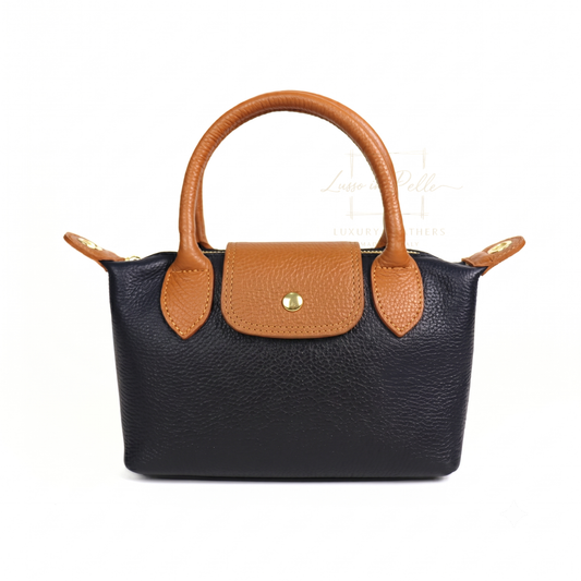 Italian Genuine Leather Mini Grab Bag with Detachable Crossbody Strap