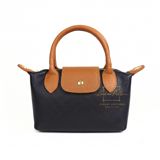 Italian Genuine Leather Mini Grab Bag with Detachable Crossbody Strap