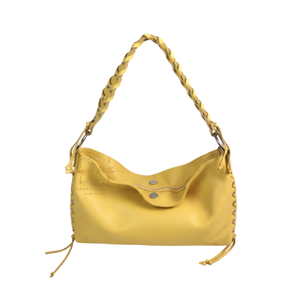 Genuine Leather Shoulder Bag with Lace-Up Detail
